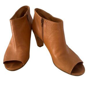 Maison Margiela Peep Toe Leather Booties - Camel - 39 EU / 9 US